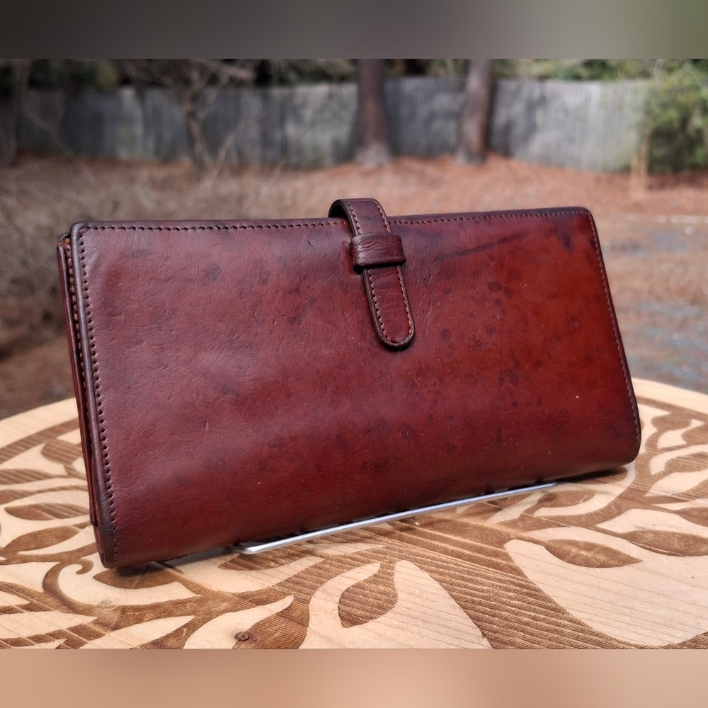 Vintage Coach Rich Brown Water Buffalo Bifold Long Wallet Tab And Loop Closure - Picture 13 of 13